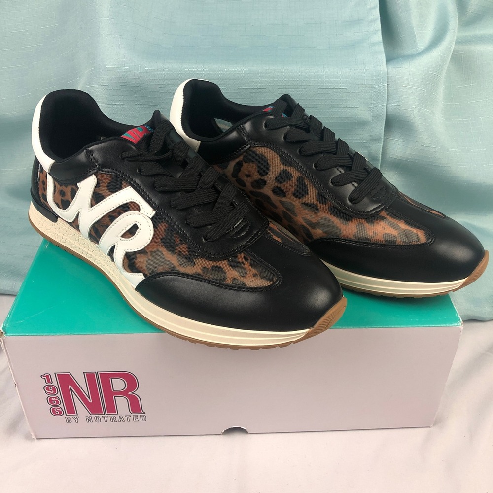 NIB Not Rated 1966 Womens Leopard Print Sneakers Black White Shoes Size 11